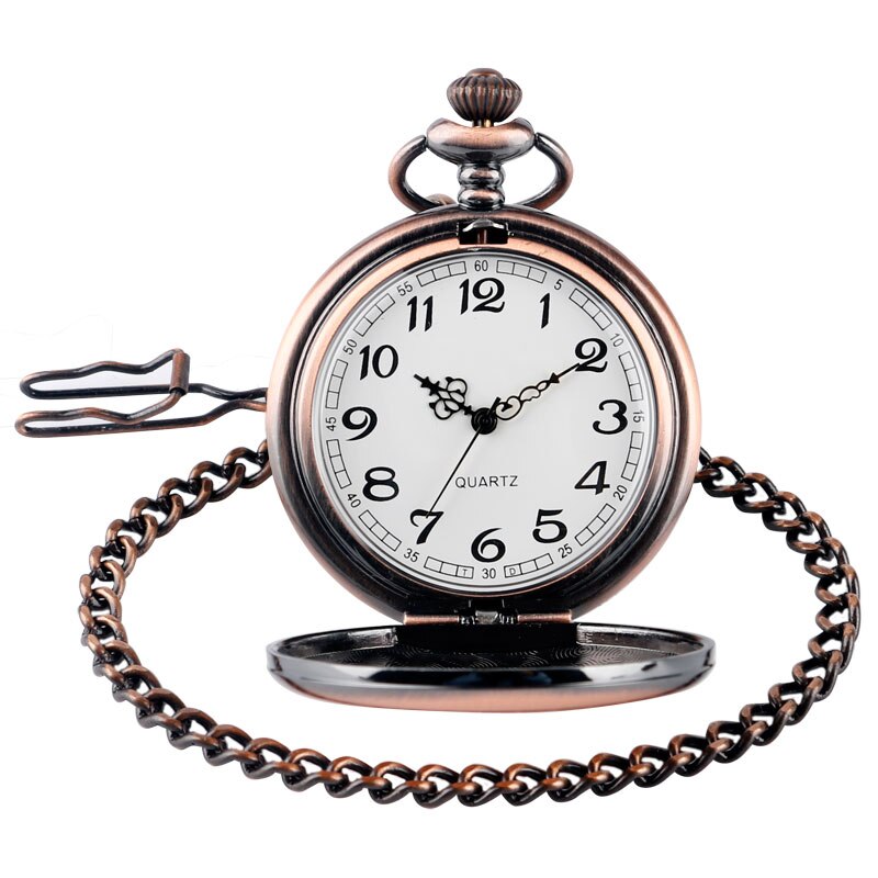 Retro rode koperen fob quartz zakhorloge dubbele gladde jagers arabische cijfers display punk zakketting hanger klokken