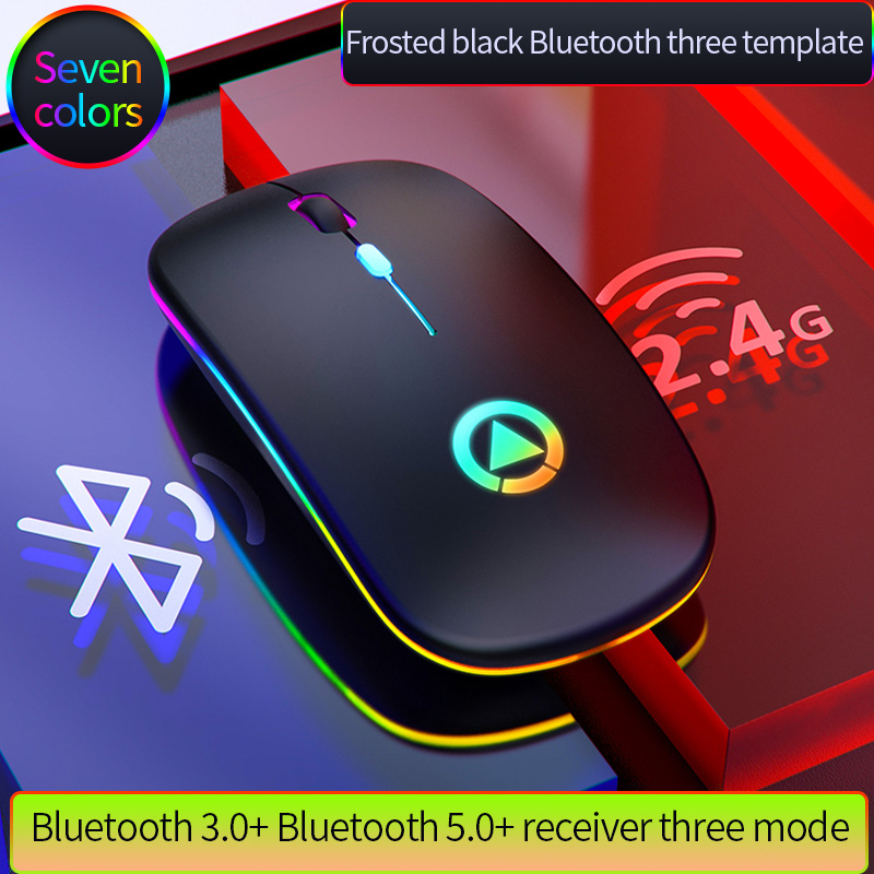 Bluetooth Mouse Silent Mause Rechargeable 2.4G Wireless Mouse Ergonomic RGB Mini Mouse USB Optical Mice For PC laptop Desktop: Bluetooth Black