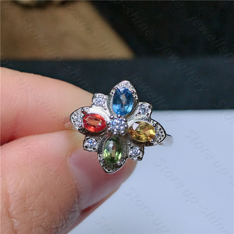 Anillo de zafiro de color Natural, anillo de plata 925 para mujer, atmósfera simple y estilo largo fluido