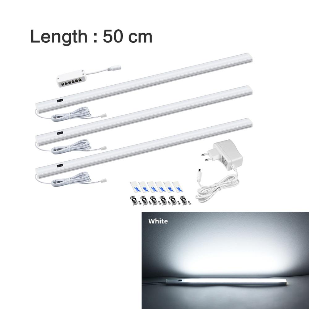 2 st led-lampa för kök handscanningslampa med eu-kontakt 12v- handssensoromkopplare led-lampa styv barlampa för sovrumsgarderobslampa: Vit 50cm x 3 st