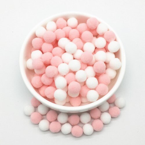 Ljusrosa vit pompom päls hantverk gör-det-själv mjuka pom poms hantverk pomponer boll bröllop dekor lim på tyg tillbehör 8mm to 30mm 20g: 10mm 0316