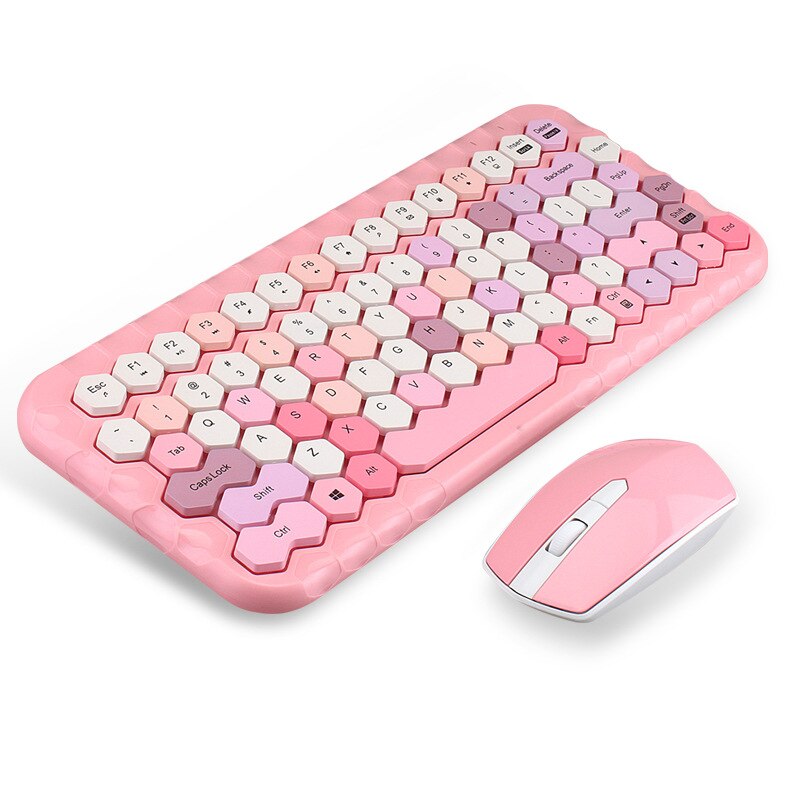 Jelly Comb 2.4G Wireless Keyboard Mouse Set Pink Girl Color Wireless Keyboard Comb for Laptop Notebook Mini Home Keyboard Set