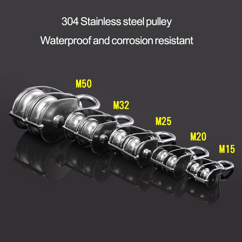 Small Lifting Pulley Blocks 304# Stainless Steel 360 degree rotation Single Or Double pulley Swivel M15 & M20 & M25 & M32