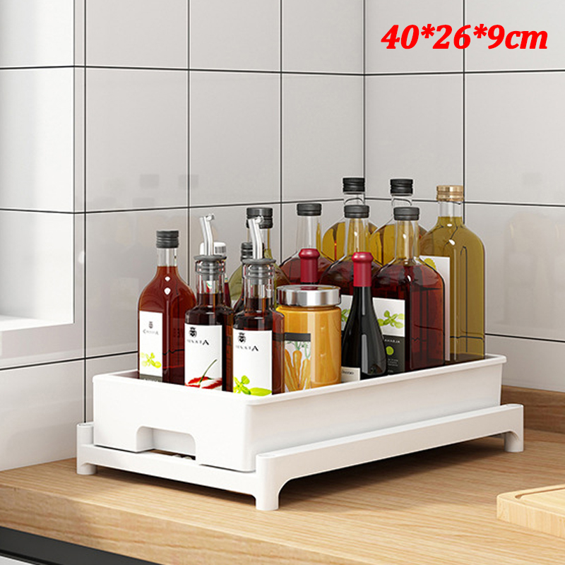 Estante de almacenamiento para encimera de cocina, cajones deslizantes de acero inoxidable, bandeja de armario, caja de especias, organizador debajo del fregadero: Gris claro
