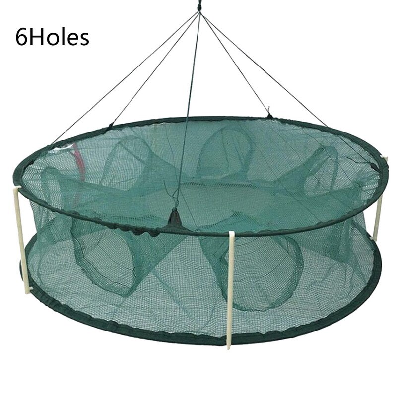 Renforcé 2-8 trous filet de pêche automatique Cage à crevettes en Nylon pliable piège à poisson fonte filet moulé pliant réseau de pêche en plein air: 6 holes