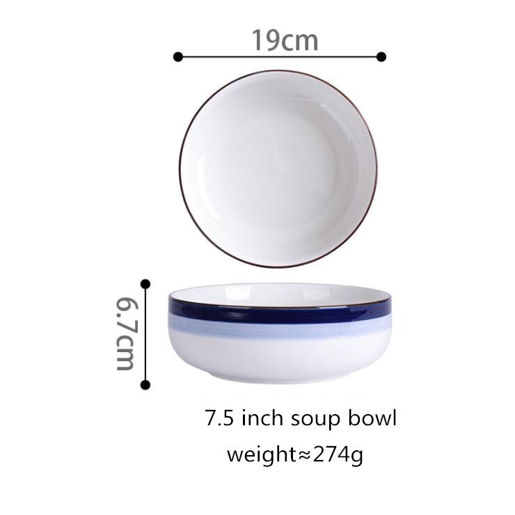Assiette de cuisine en céramique | Assiette à dîner, dégradé bleu service de table, plats alimentaires, riz salade nouilles bol soupe outil de cuisine 1 pièce: 19cm Soup bowl