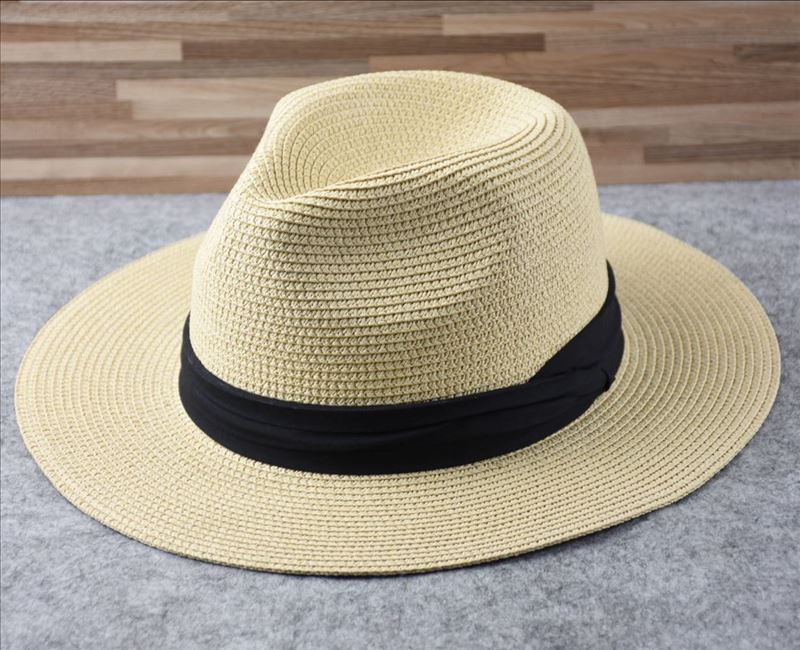 Sombreros panamá de ala ancha para hombre, sombrero de paja de ala ancha para playa, de verano, Fedora de talla grande, 55-57cm, 58-60cm, 61-64cm: Beige / 60-64cm