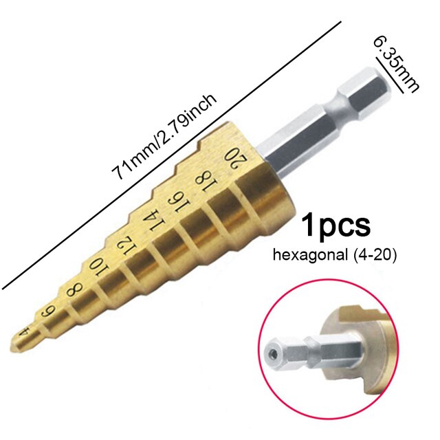 Stap Boor 3-12Mm 4-12Mm 4-20Mm 4-32Mm Hss rechte Groef Titanium Coated Hout Metaal Hole Cutter Boren Power Tools Set: 4-20