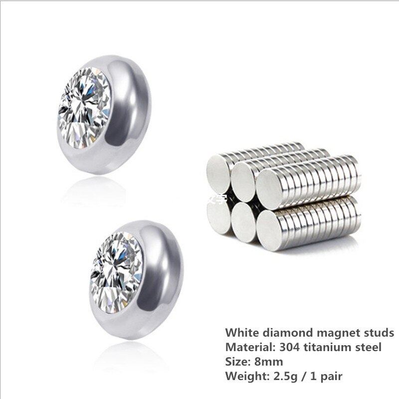 Brincos magnéticos 2019 novo, clipe de orelha para homens e mulheres, pedra de ímã simples e frio, gancho para orelha, material de cobre orelha com orelha,: 8mm white