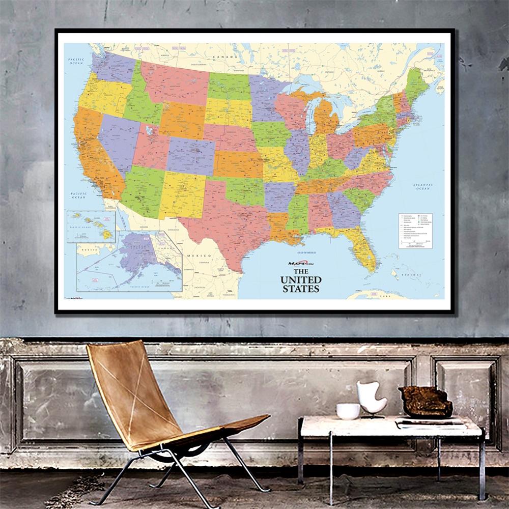 24X36 Inch Fysieke Amerikaanse Kaart Hd Nationale Kaart Van De Verenigde Staten Voor Thuis Woonkamer Wanddecoratie