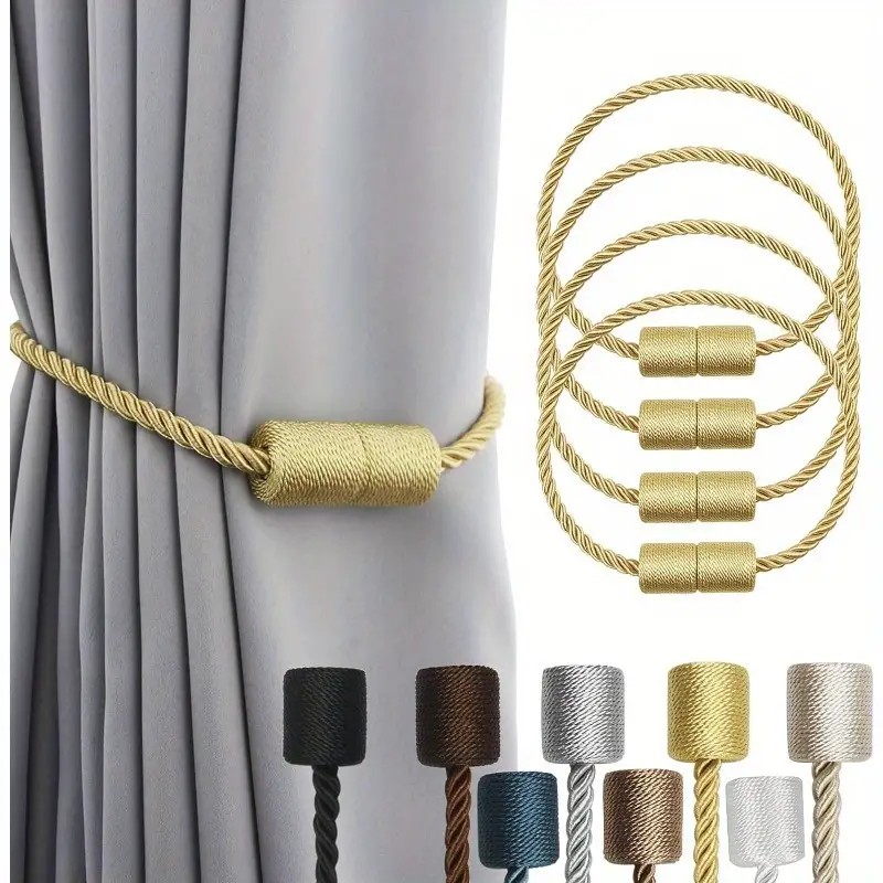 4-delige magnetische gordijnbanden, gordijngespen voor thuis, gordijnbanden voor vaste gordijnen en gordijnen, geschikt voor huisdecoratie voor slaapkamer en woonkamer: YELLOW