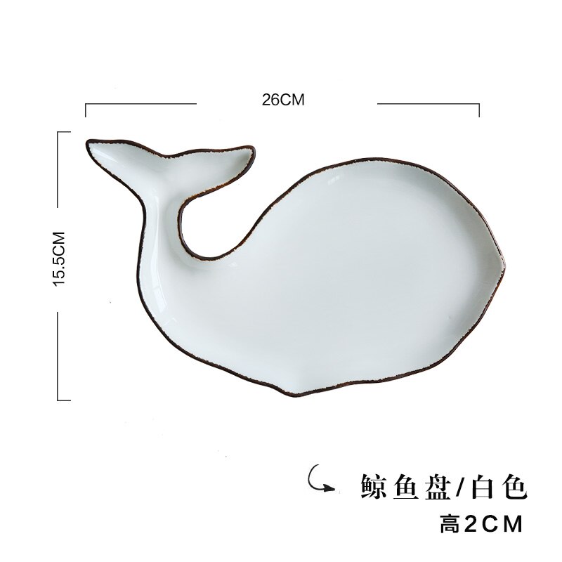Ceramic Ocean Style Plate Whale Fish Dish Shell Starfish Trumpet Shell Bowl Blue White Porcelain Dinnerware Serving Platter: 8
