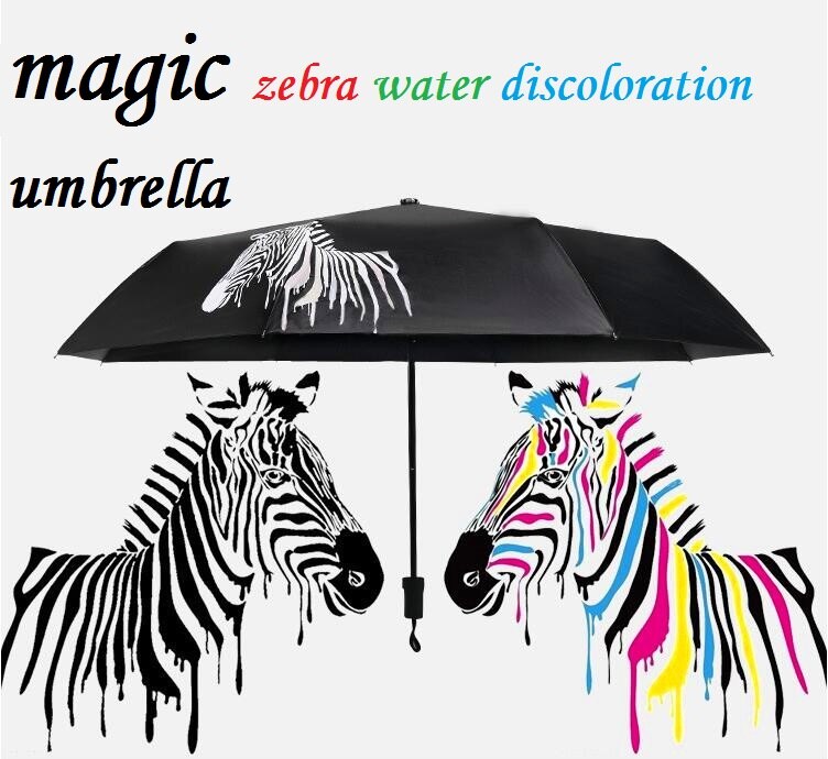 Fuldautomatisk zebra misfarvning paraply farveændring folde bærbar paraply parasol parasol sort belægning anti-uv
