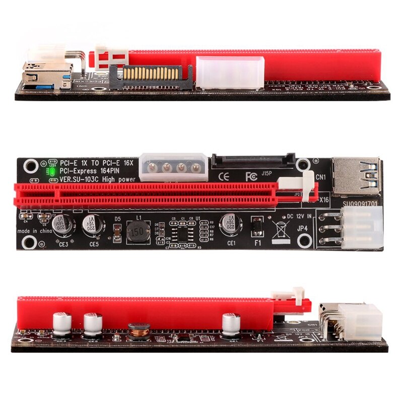 6 PCS PCI-E GPU Riser Express Cable 16X To 1X With LED Graphics Extension Ethereum ETH Mining Powered Riser Adapter Card