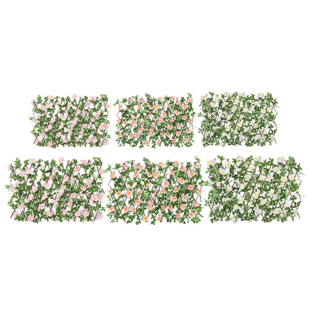 Artificial Fence Wooden Telescopic Fence Garden Decoration Flower Leaf Guardrail Privacy Net Grille Privacy Barrier Rose Fence