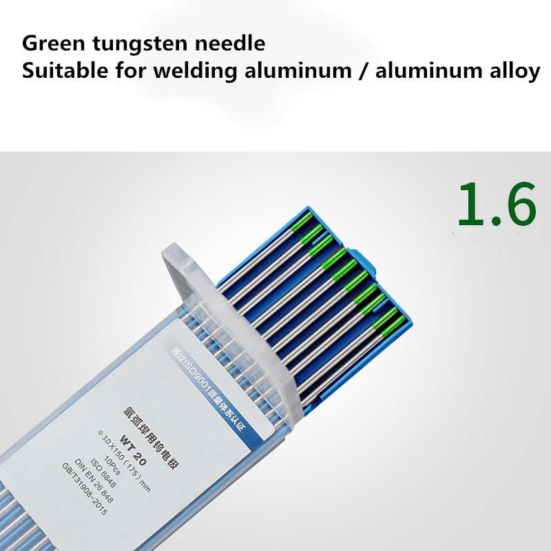 10Pcs For AC Tig Welding Pure Tungsten Electrodes WP Green Tip 1.0/1.6/2.0/2.4mm: 1.6x150mm
