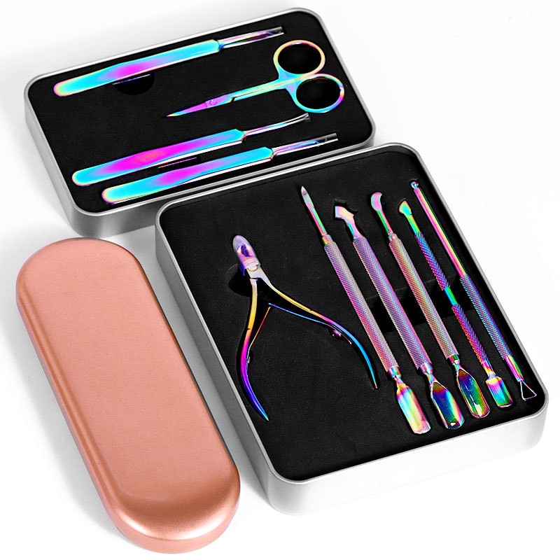 Sæt neglekunst eksfolierende værktøjer saks tang peeling push død hud neglebånd pushere gel polish fjern manicure kit skønhedspleje