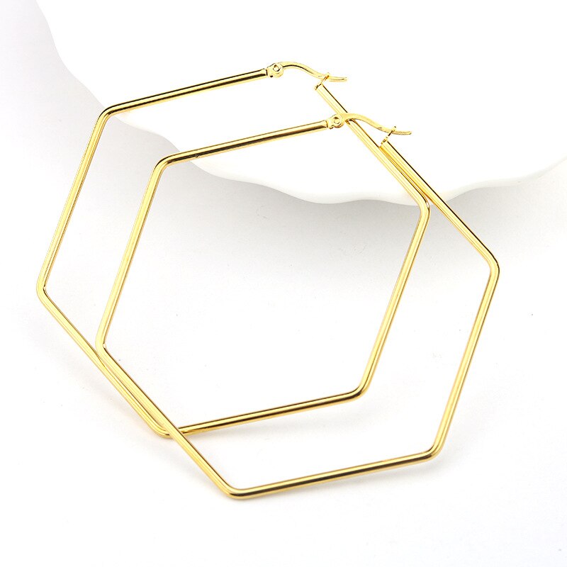 Stainless Steel Geometric Big Hoop Earrings for Women 30/40/50/60mm Simple Square Sleeper Earring Jewelry: 2 gold