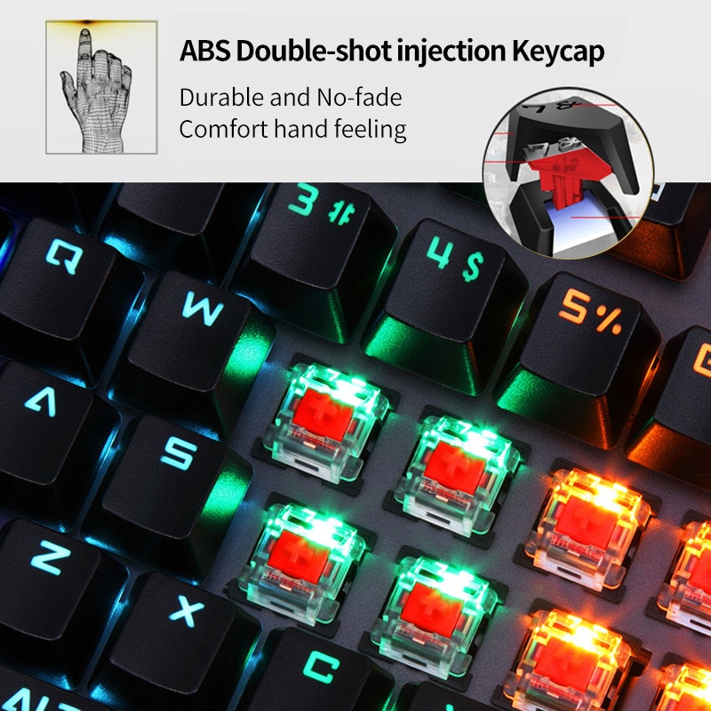 USB Wired Mechanical Gaming Keyboard Blue Red CONTENT Switch 50 Million Click with 22 LED Backlight Model Anti-Ghosting for Game