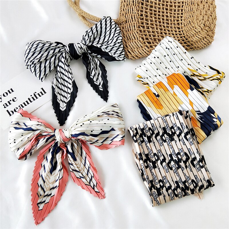 70*70cm Wrinkle Small Silk Scarf For Women Chiffon Square Scarf Fold Scarf Floral Striped Printed Women Office Scarves Foulard
