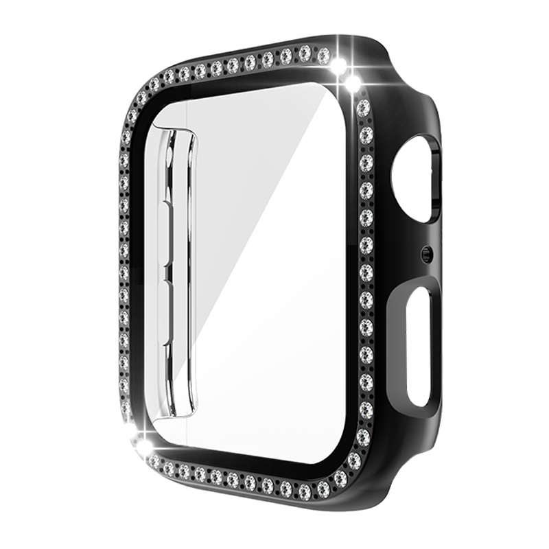 Apple Watch Case Series7 6 SE 5 4 3 2 iWatch Case Accessor 45mm 41mm 44mm 40mm 42mm 38mm Protector Bumper PC Diamond Apple Watch: black / 4 - 6.9 Inches