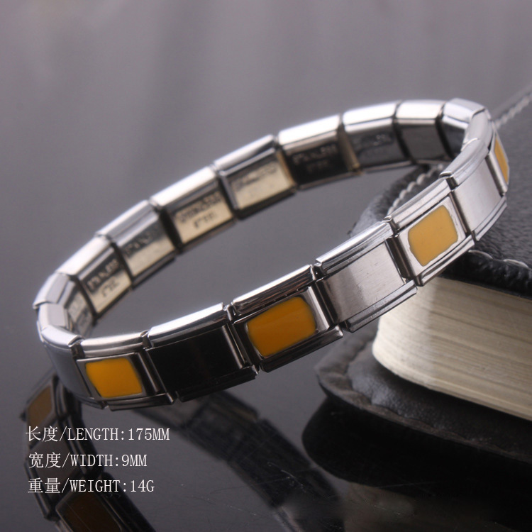 Viking Bracelet Elastic Stainless Steel Bracelet Ladies Men's Charming Steel Bracelet 9 Mm Wide, 175 Mm Long, Weighs 15 Grams: Yellow patch