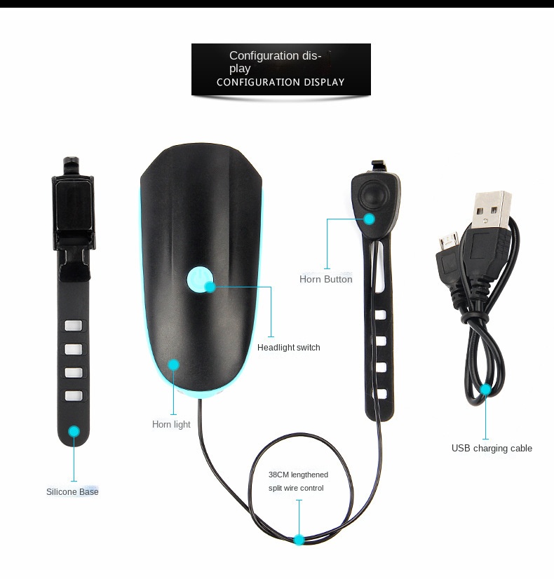 Luz de bicicleta con bocina de carga, faro electrónico para bicicleta de montaña, campana para conducción al aire libre, accesorios para Faro de bicicleta
