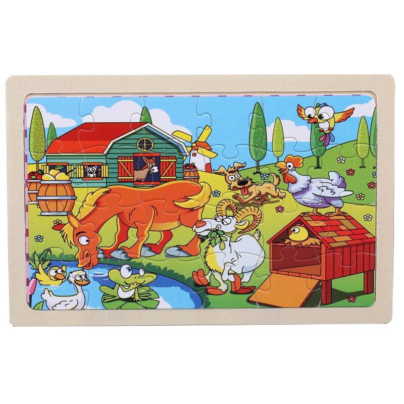 24 Pcs Kids Wooden Puzzle Toy Cartoon Animal Baby Wood Puzzles Jigsaw Educational Learning Toys For Children