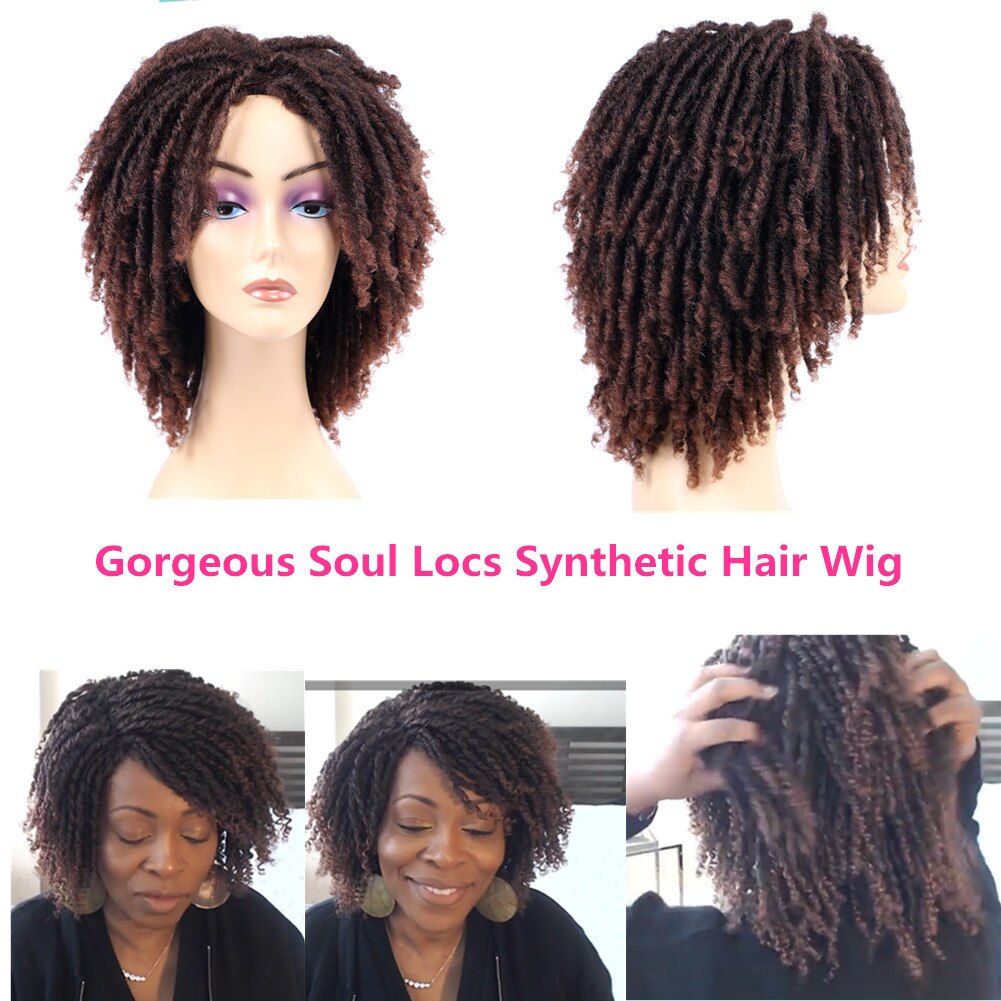 Pervado cabelo 14 "parte média peruca de cabelo sintético dreadlocks para mulheres africanas preto marrom bug ombre crochê alma locs tranças perucas