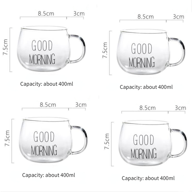1/2/4PC Good Morning Milk Tea Coffee Yogurt Oat Cup Cocktail Glass Crystal Mugs Letter Printed Mug Transparent with Lip: 4PC black letter