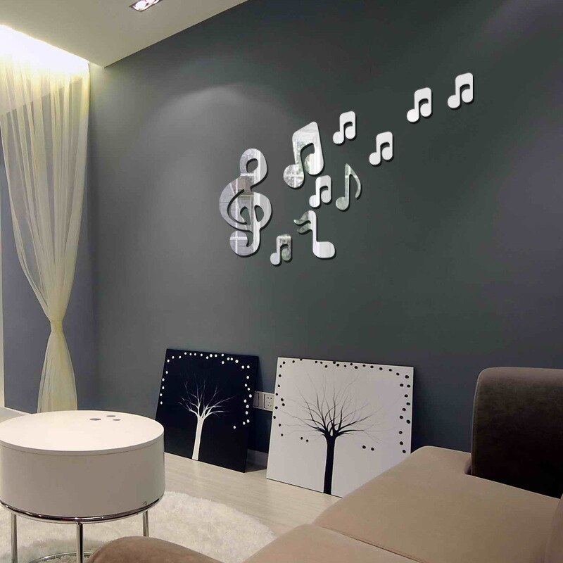 3D Musical Notes Acrylic Mirrors Wall Sticker Home Decor Living Room Wall Decoration Art DIY Stickers Decals