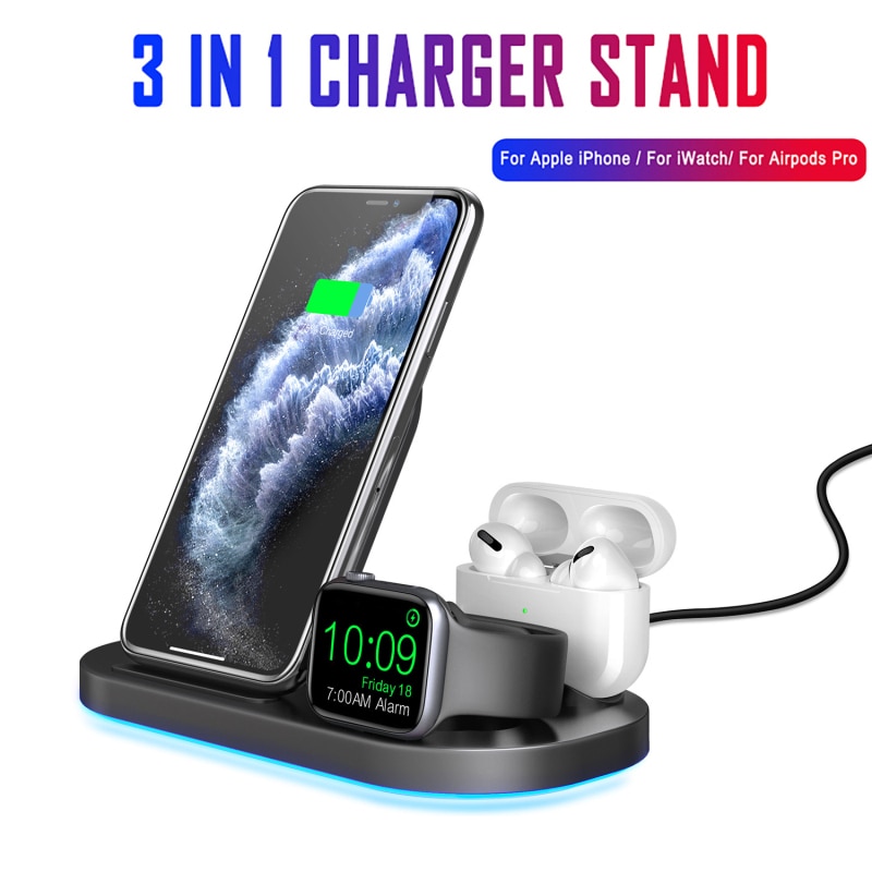 Z6 3 In 1 Foldable Wireless Quick Charging Station For Apple Watch IPhone 11 X XS 8 Airpods Pro 15W Qi Fast Charger Dock Stand