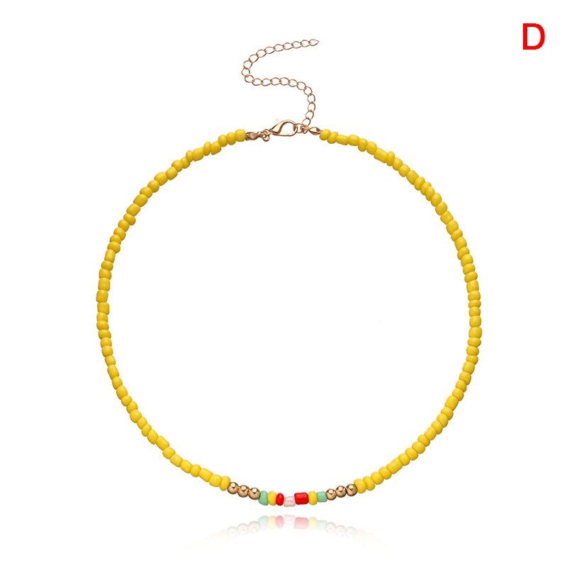 Handgemaakte Seed Bead Choker Kleurrijke Kralen Korte Kraag Ketting Voor Vrouwen Beach Party Sieraden: D
