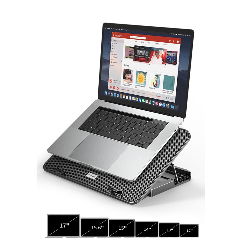 Gaming Laptop Cooler Fan 5 Heights Adjustable Notebook Cooling Base USB Powered with 6 Quiet LED Fans for 11-18inch
