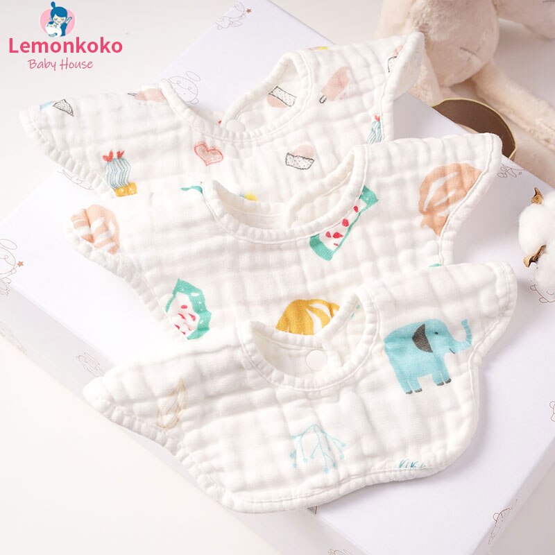 Garza di Cotone Del Bambino Rotondo Petalo Bib Traspirante Assorbimento di Acqua Della Bocca Del Bambino di Acqua Asciugamano Carino Cartone Animato per Bambini Bib