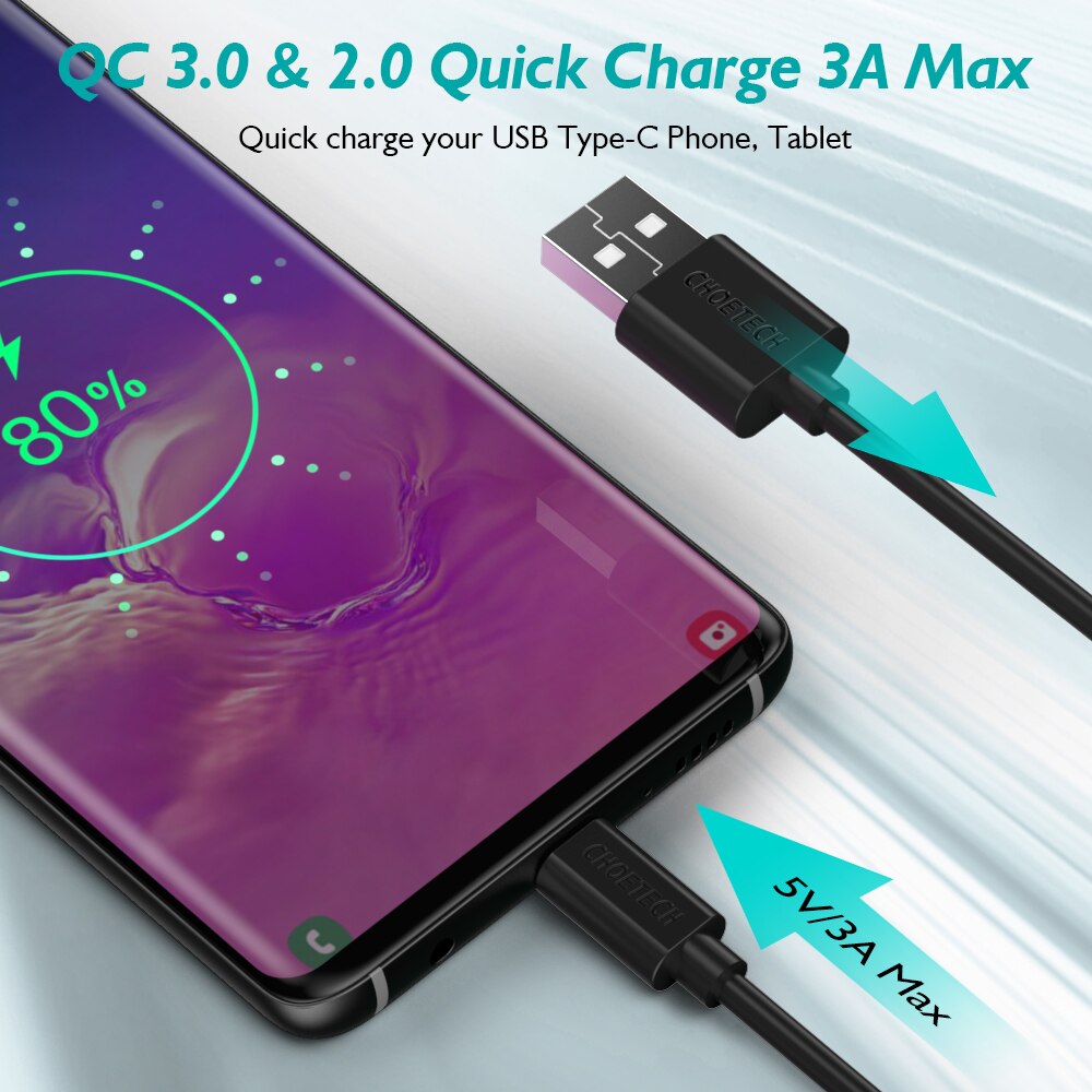 Choetech Usb Type C Lader Kabel Voor Xiaomi Mi 8 Samsung Quick Charge 3.0 Usb C Snelle Oplaadkabel Usb type-C Draad Voor Huawei
