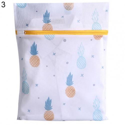Bolsa de lavandería de poliéster, bolsas para lavar la colada, estampado de plantas, con cremallera, bolsa de rejilla para la ropa sucia, lavadoras, 6 tamaños: Pineapple 3