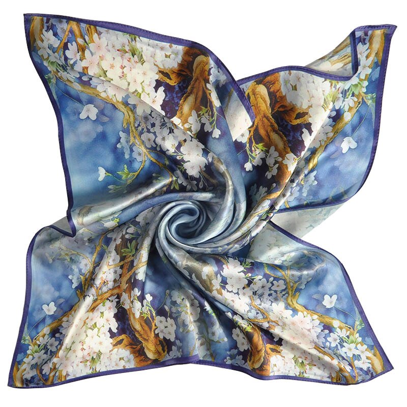 Silke firkantet tørklæde til kvinder print bandana naturlig silke tørklæde tørklæde lille suqare silketørklæde hår tørklæder 65 x 65cm