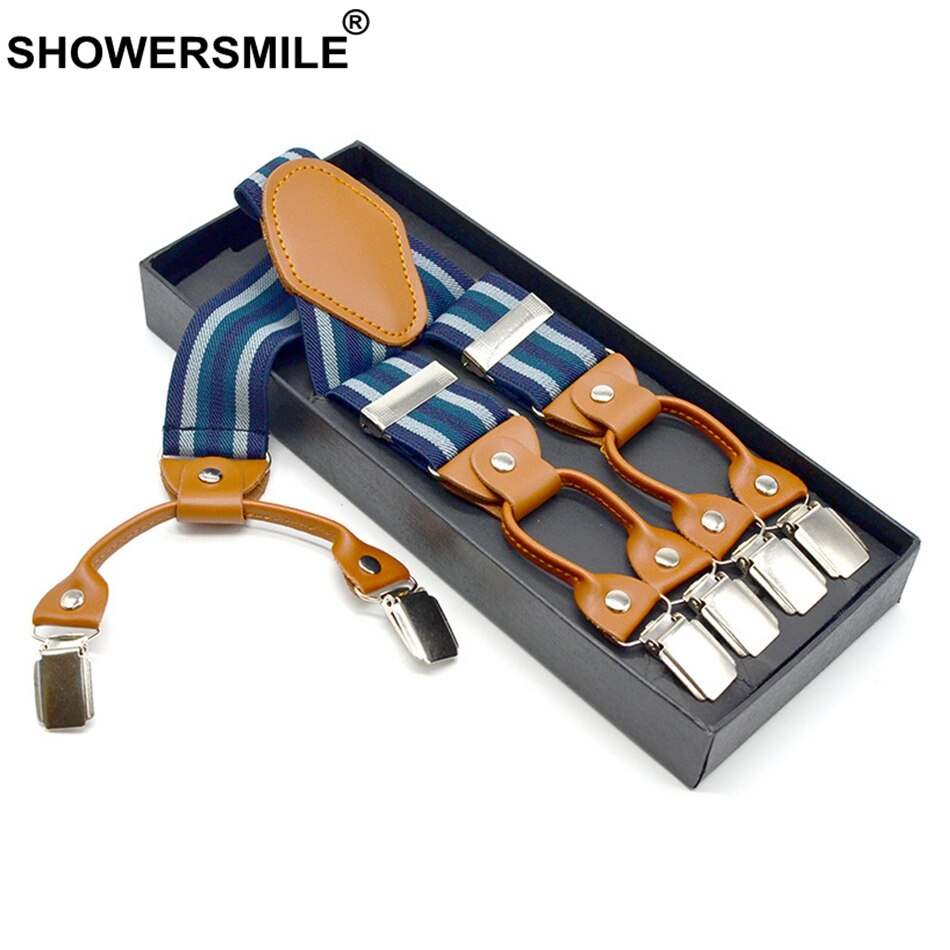 Showersmile seler herre seler til bukser stripet skjorte holder business seler 6 klips bukser seler 120 cm