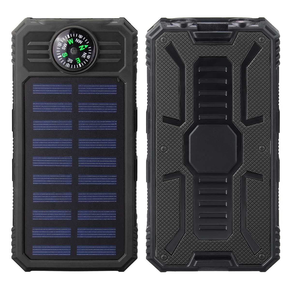 30000 Mah Solar Power Bank Waterdicht Solar Charger 2 Usb-poorten Travel Externe Lader Powerbank Met Kompassen Led Licht: Black