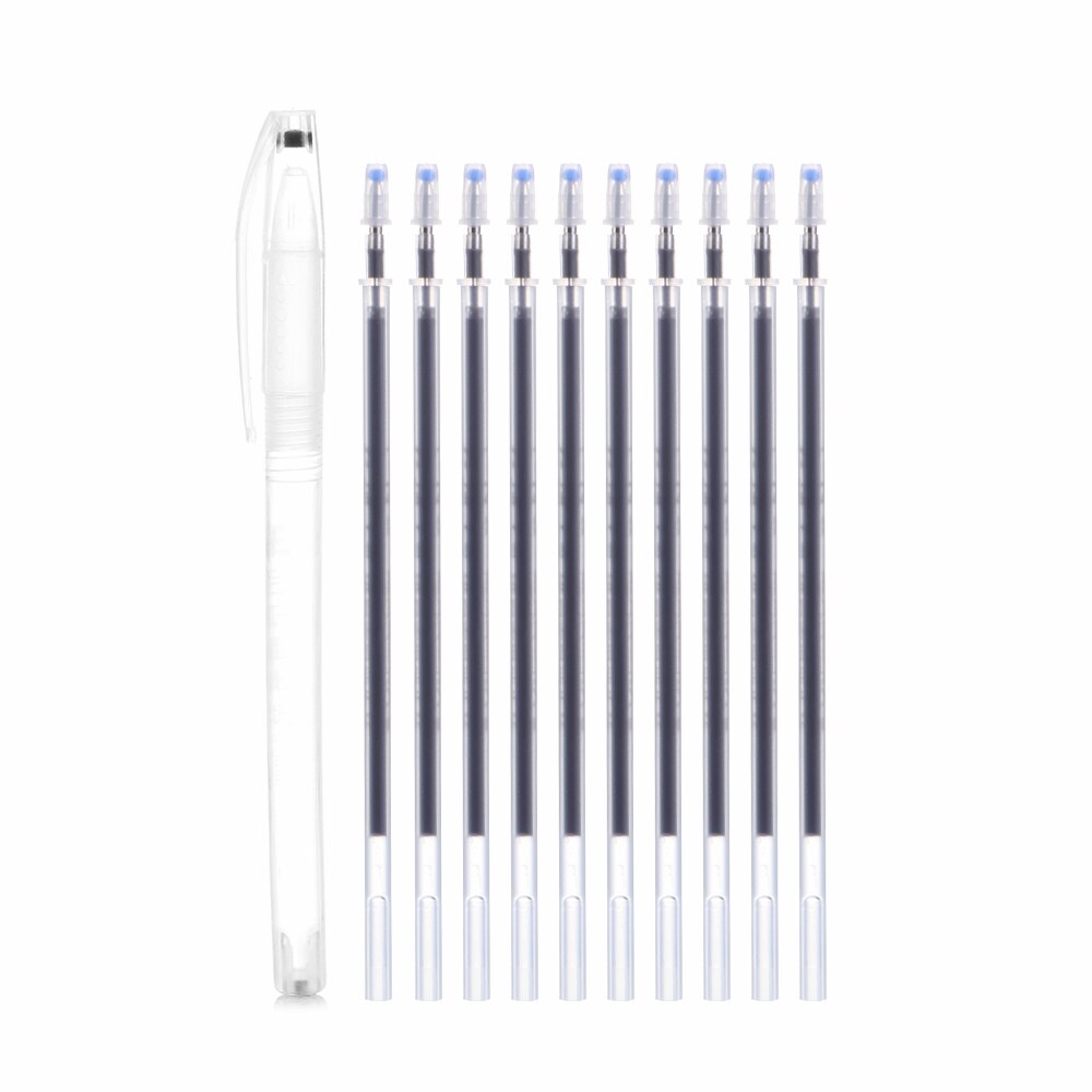 Bolígrafo de borrado por calor, rotulador de tela que desaparece a alta temperatura, recargas para confección de tela, herramientas de costura de cuero PU, 1 ud., 10 Uds.: Black
