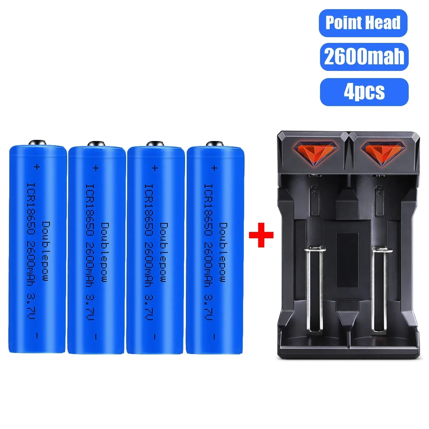 2600mah 18650 Li-ion Batteries With Charger 3.7V Rechargeable Battery For Electric Pointer Doorbell Flashlight Lithium Battery: Beige