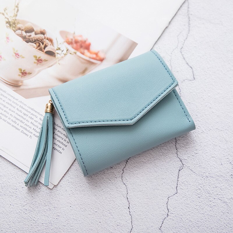 Women Tassel Love Heart Mini Wallets Black Pu Leather Coin Purse Simple All-match Student Card Holdeer Bag: Blue