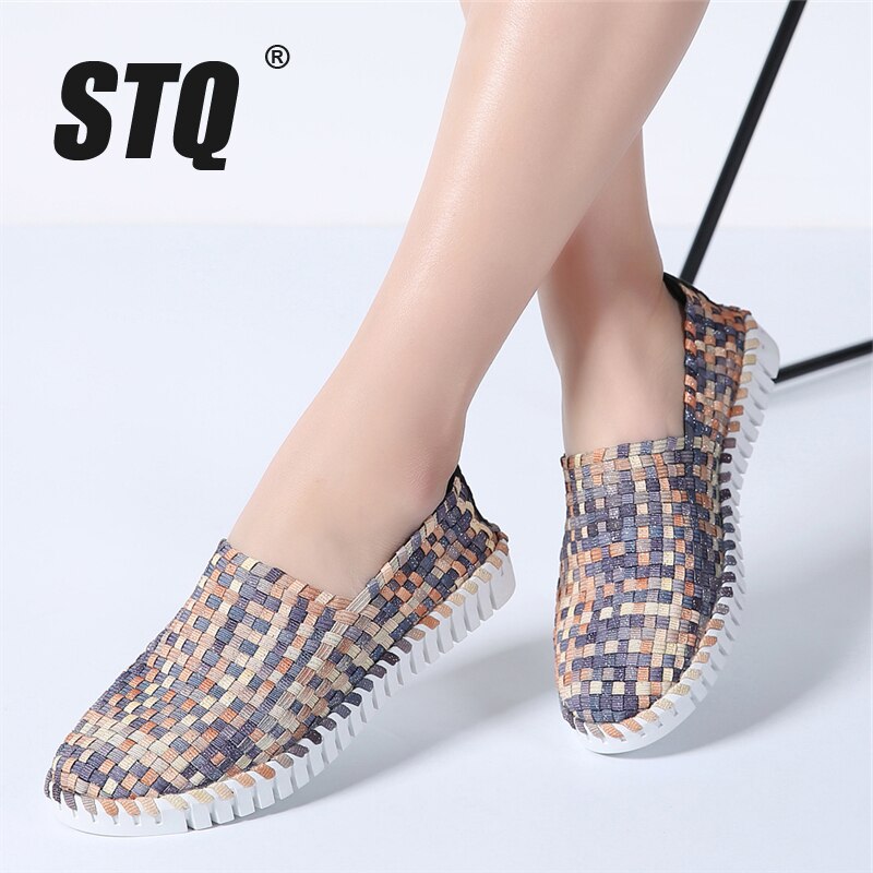 Stq Herfst Vrouwen Flats Schoenen Vrouwen Geweven Platte Sneakers Schoenen Dames Multi Kleuren Slip Op Loafers Sneakers 6119