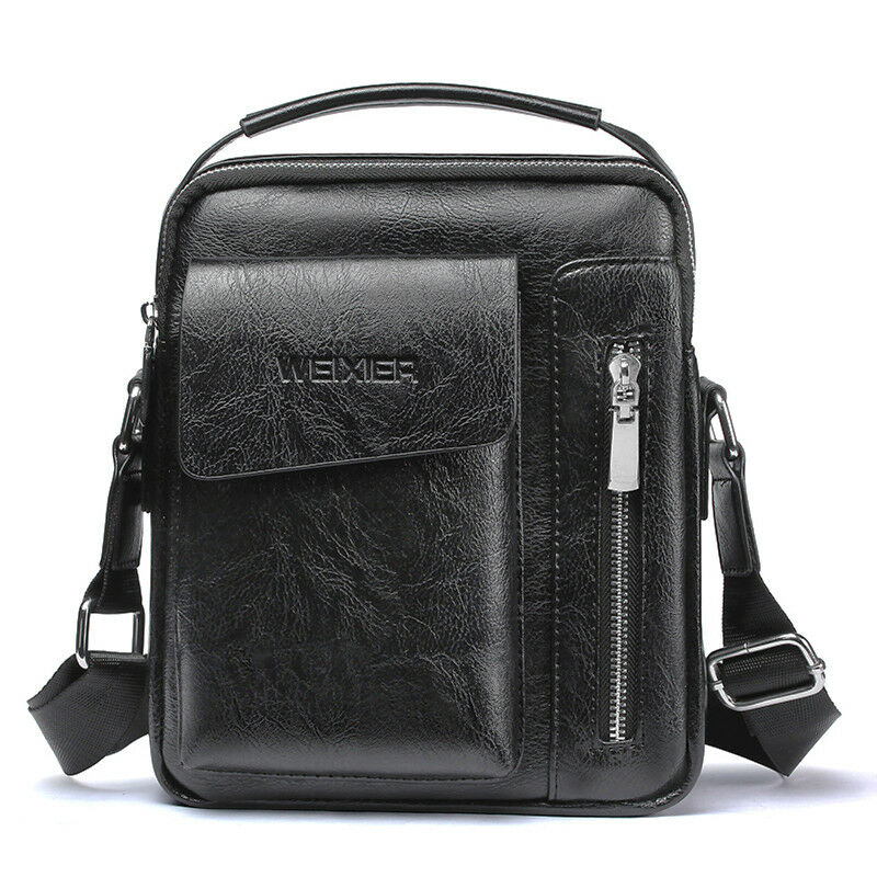 Men Softy Crossbody Bags Small Casual Handbag PU Leather Male Shoulder Retro Messenger Storage Zipper Adjustable Pack: black