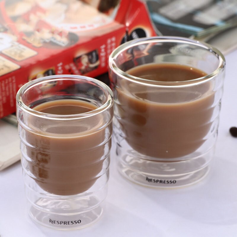 Taza de café Caneca de doble pared, tazas de té de vidrio, proteína de suero de leche, café Nespresso, expreso, 85ml, 150ml, 4 unids/set/juego