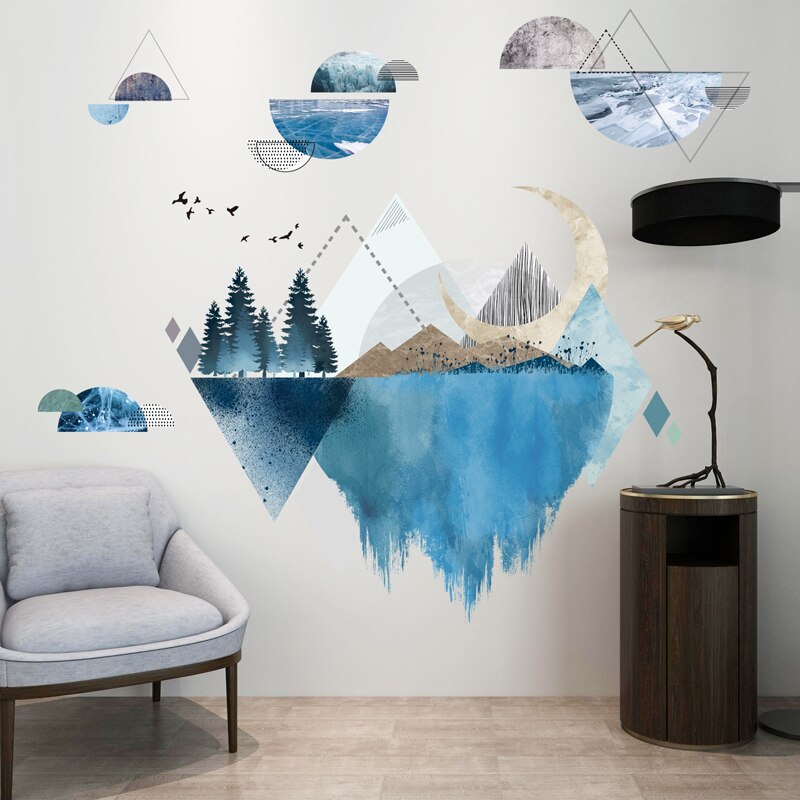 [shijuekongjian] floder bjerge wallstickers diy træ fugle vægmaleri mærkater til stue soveværelse hus dekoration