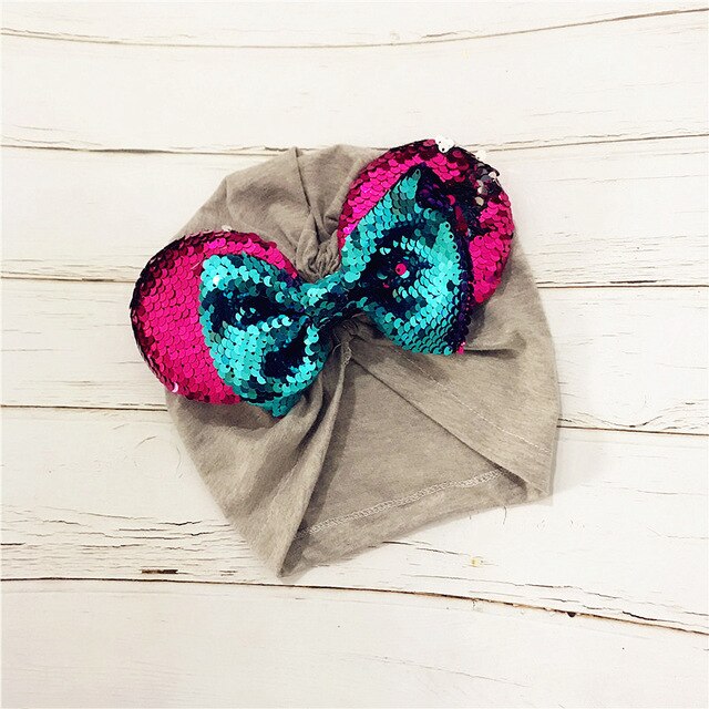 Forår sommer baby hue turban hat piger minnie mouse ører headwrap med pailletter hår sløjfer fotografering rekvisitter kasket  h262d: H grå hat