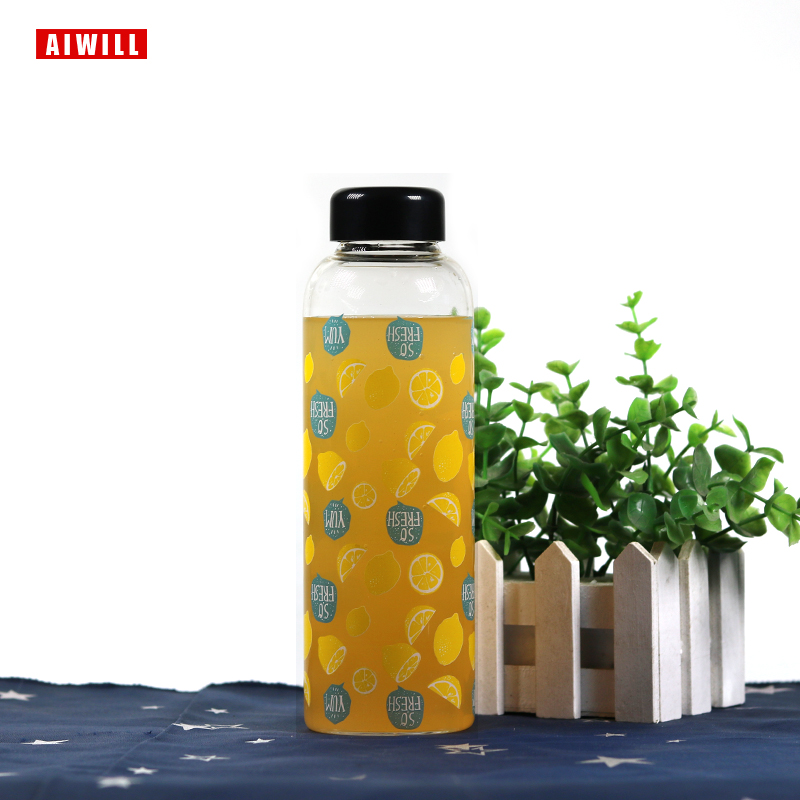 AIWILL-botella de Agua de Cristal de novedosa para mujer, 450-500ml, bonito, para deportes al aire libre