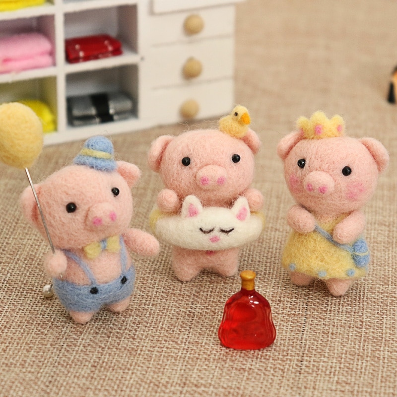 Børn børn baby dejlig sød gris dyruld nål filt materiale pakke til diy håndlavet til hende
